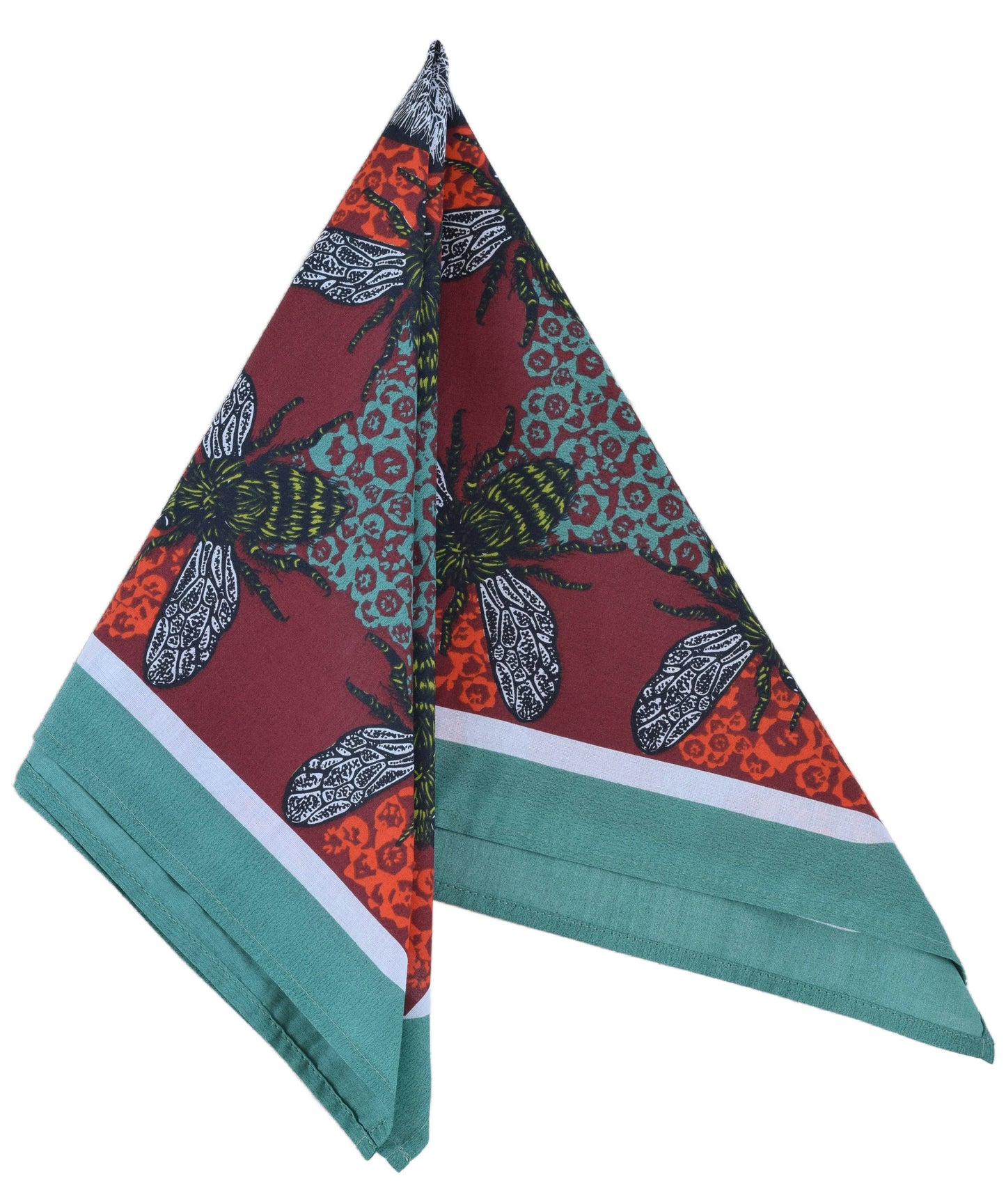 Honeybee Bandana - 100% Cotton - Red and Teal - Hand Printed