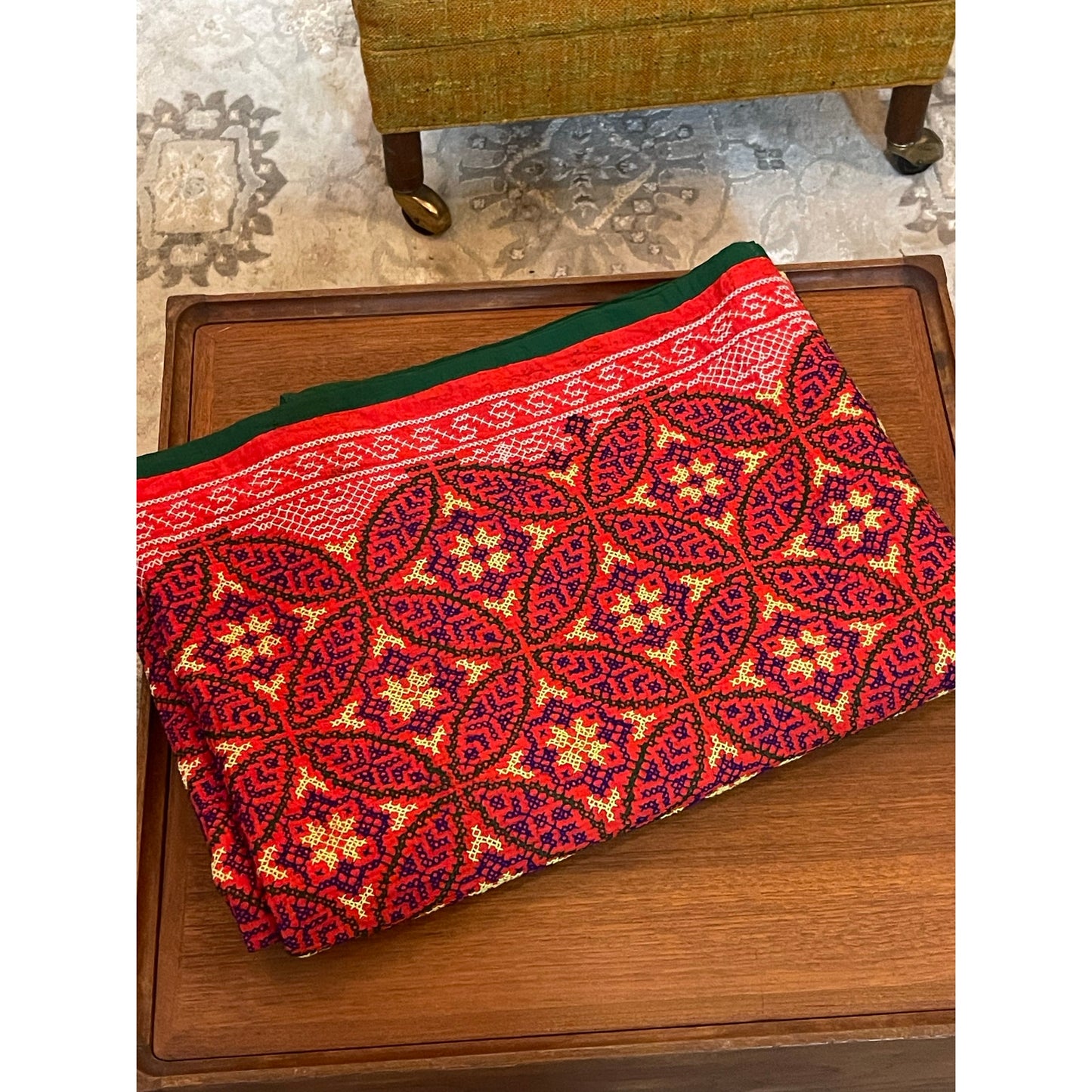 Uzbekistan Suzani handstitched table clothe throw blanket bed spread 7' x 5'