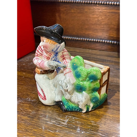 Vintage Ceramic Western Cowboy Gunslinger Cactus Dog planter handpainted Japan