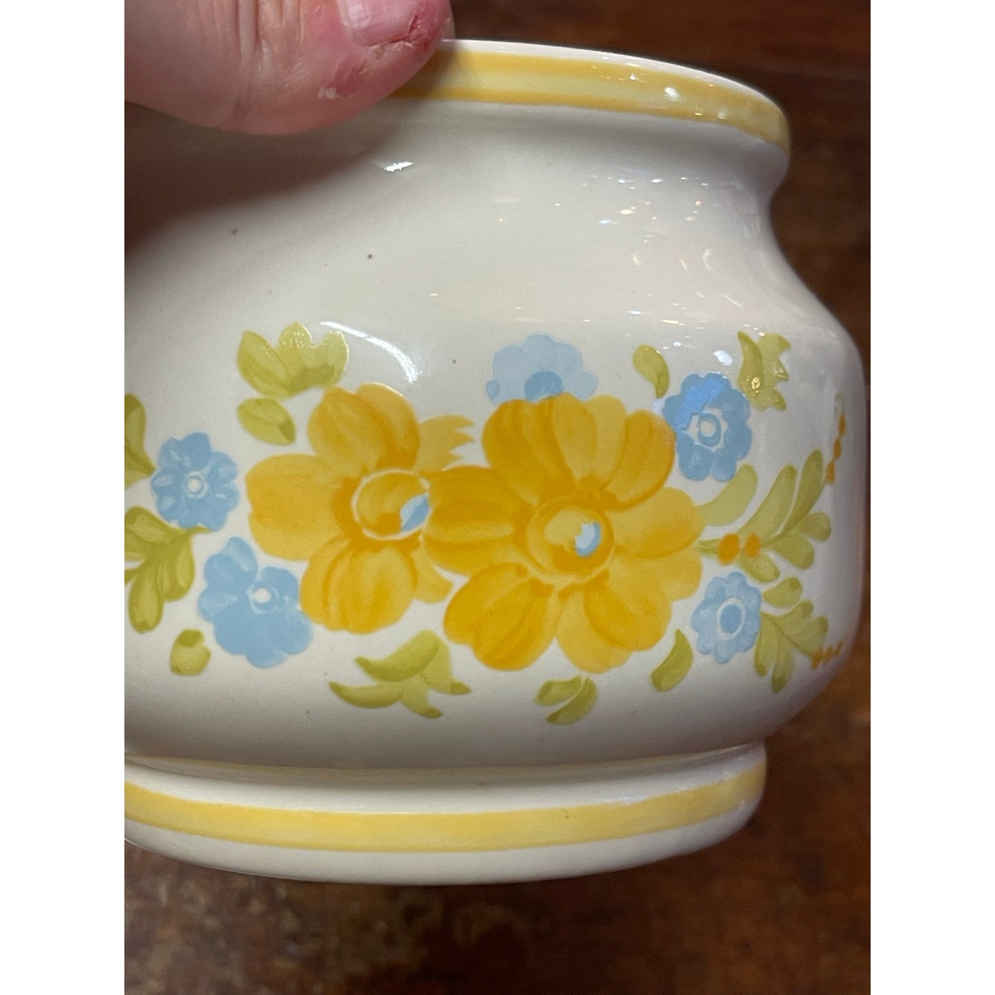 Vintage 1981 FTDA cottagecore ceramic hand painted floral planter pot vase