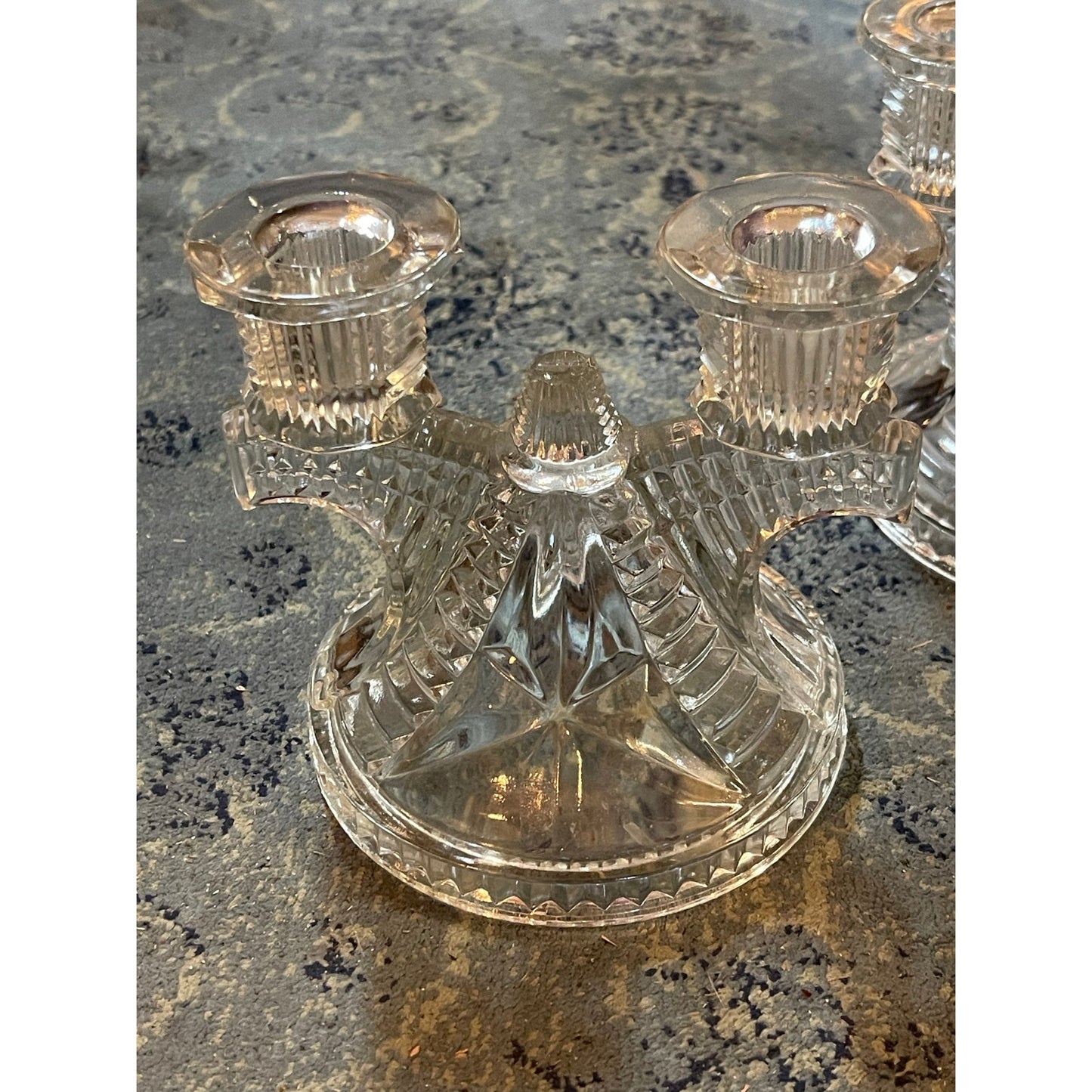 Federal Glass Wigwam Windmill double light candlestick holder set of 2