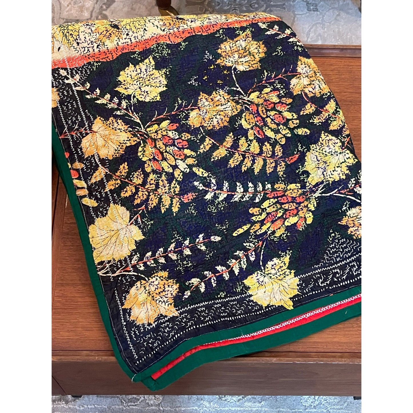 Uzbekistan Suzani handstitched table clothe throw blanket bed spread 7' x 5'