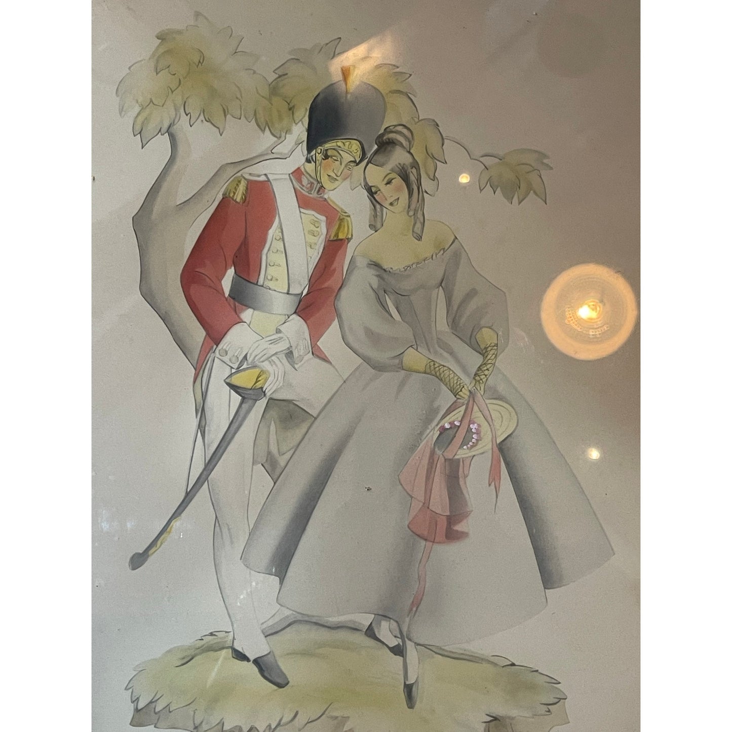 Vintage 1941 Milton A. Bleier Soldier & Sweetheart Watercolor framed painting