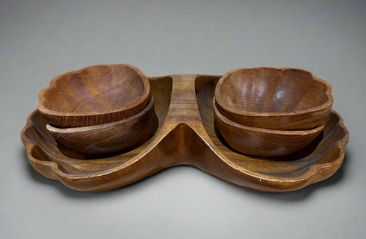 5 piece vintage wooden bowls