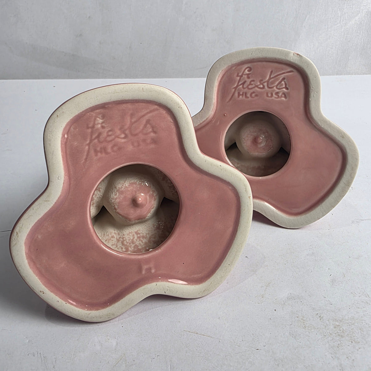 Vtg. Set of Pink Fiesta Candlestick Holders (2)