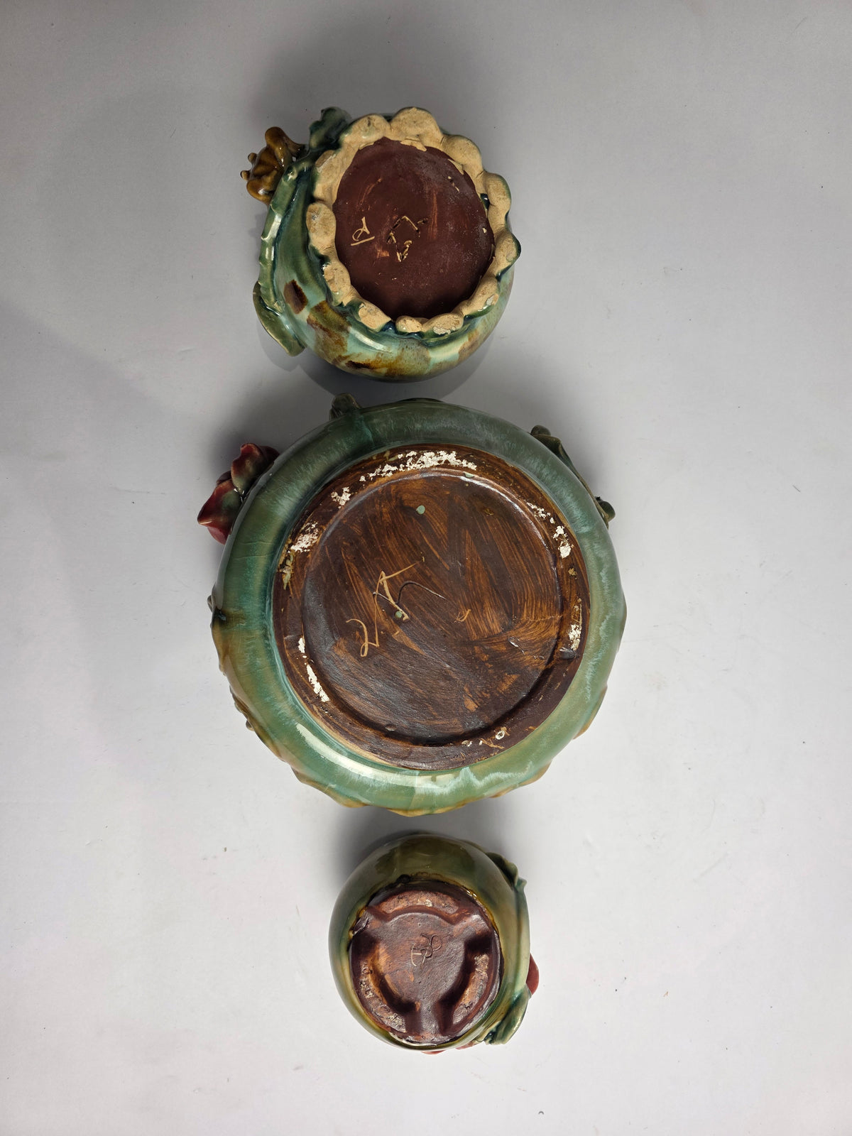 Vtg. Majolica Frog Bowl Set (3)