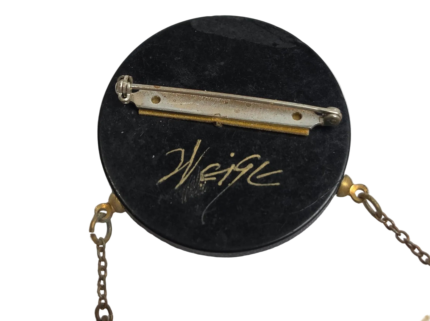 Vintage 1980s Bakelite Button Brooch By Weise CSHW