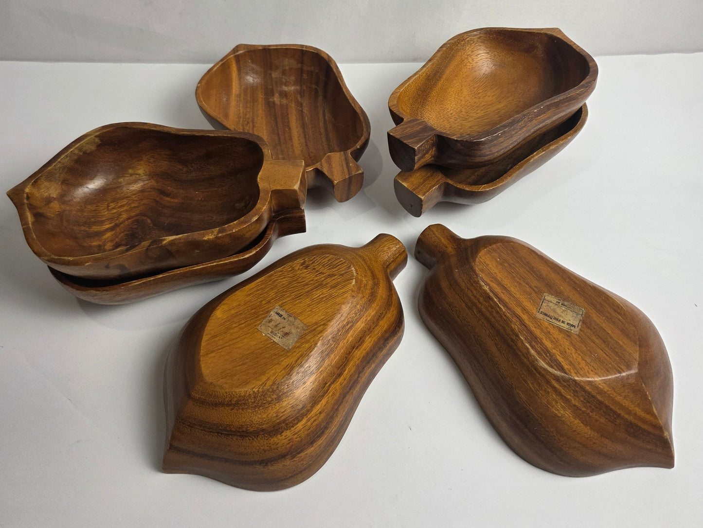 Vtg. Monkey Pod Wood Pear-Shaped Salad Bowl Set (10)