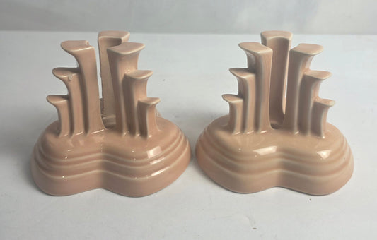 Vtg. Set of Peach Fiesta Candlestick Holders (2)