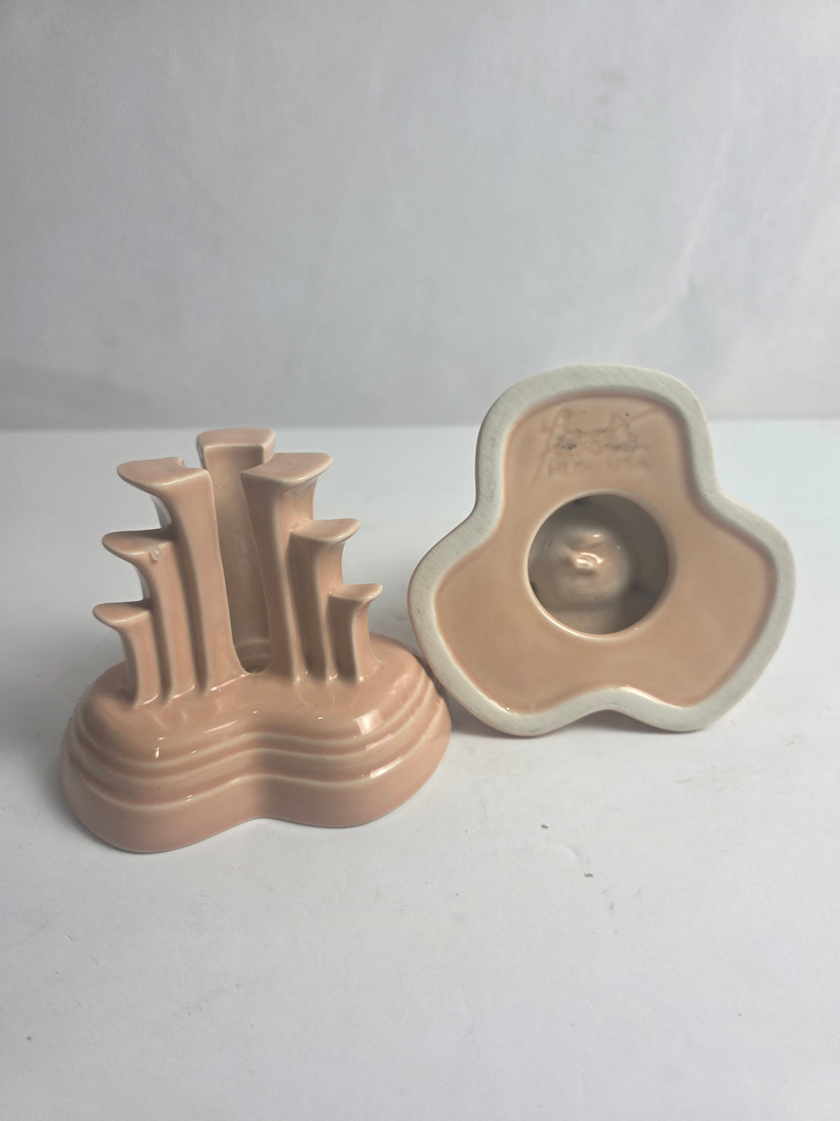 Vtg. Set of Peach Fiesta Candlestick Holders (2)
