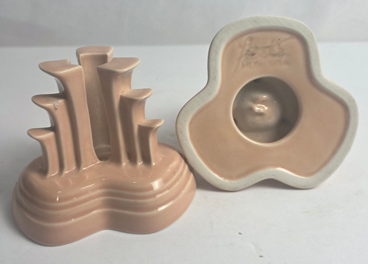 Vtg. Set of Peach Fiesta Candlestick Holders (2)