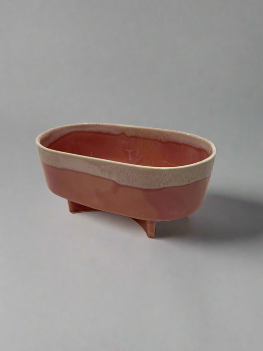 Vtg pink and white drip glaze planter