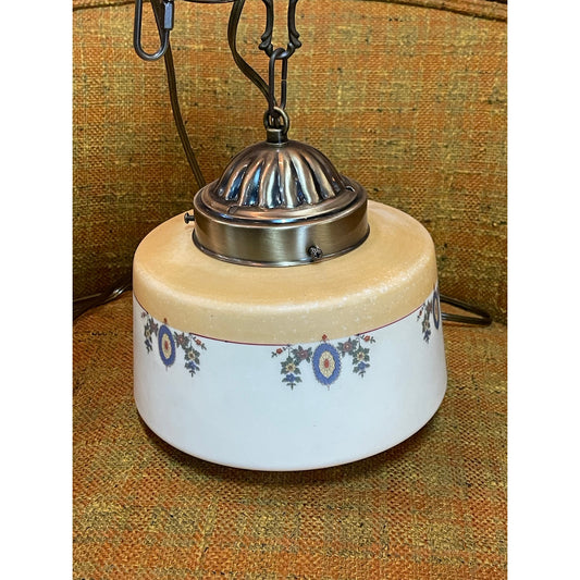 Vintage 1920's small school house Gill glass shade rewired hanging light fixture