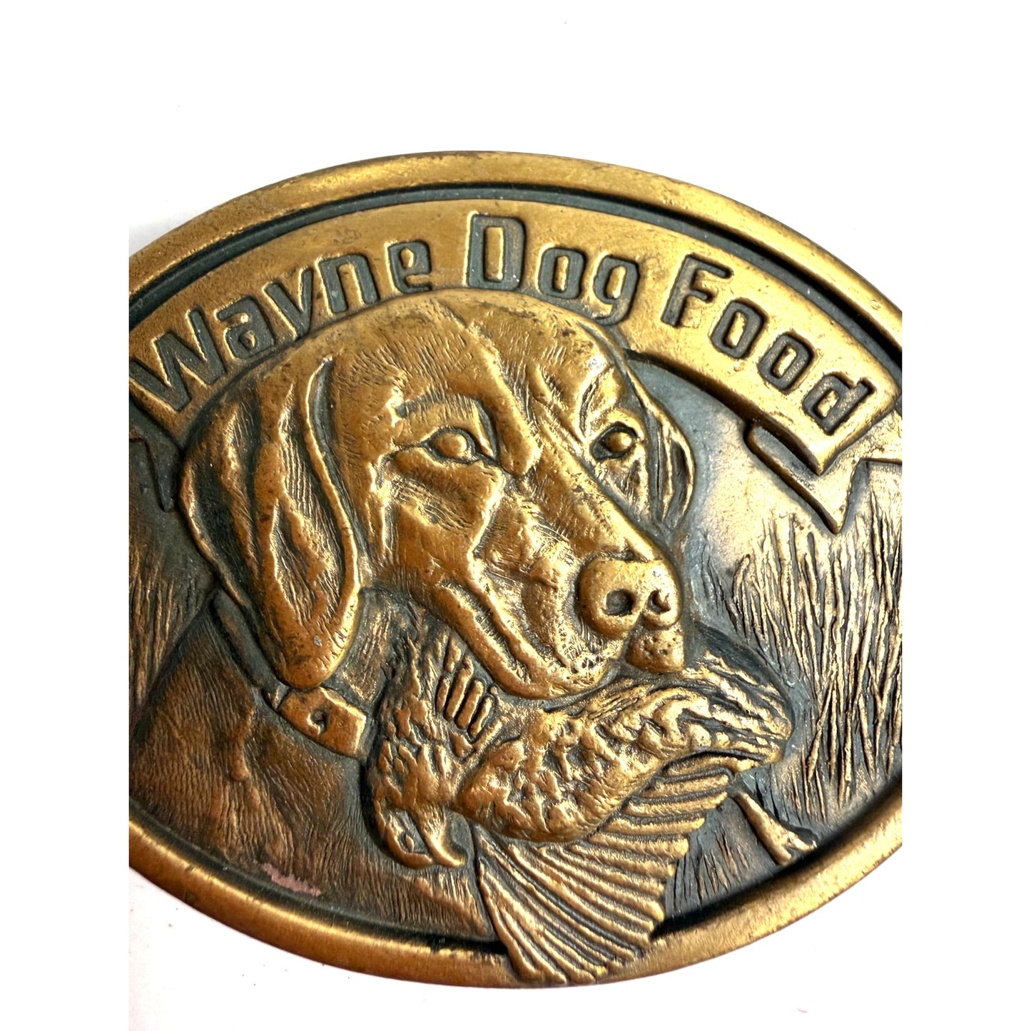 Vintage Wayne Dog Food Belt Buckle Continental Grain 50th Anniversary Metal