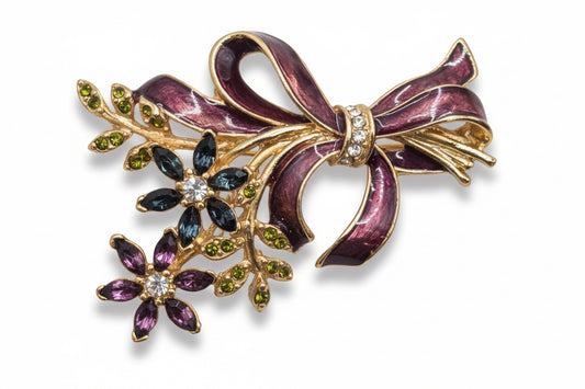 Vtg Monet Purple Green & Gold Brooch CSBH