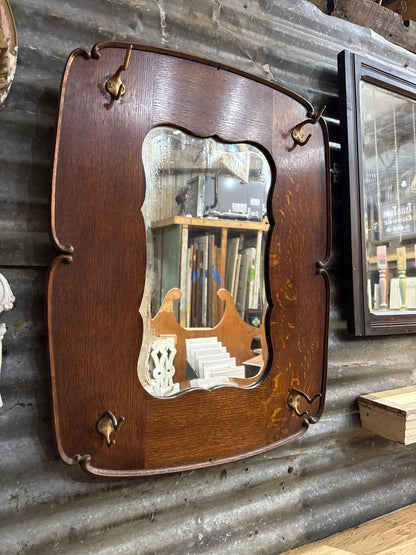 Vintage Hall Mirror - Oak w/ hooks