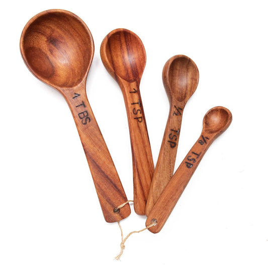Hand Carved Wood Measuring Spoon Set: Coffeewood