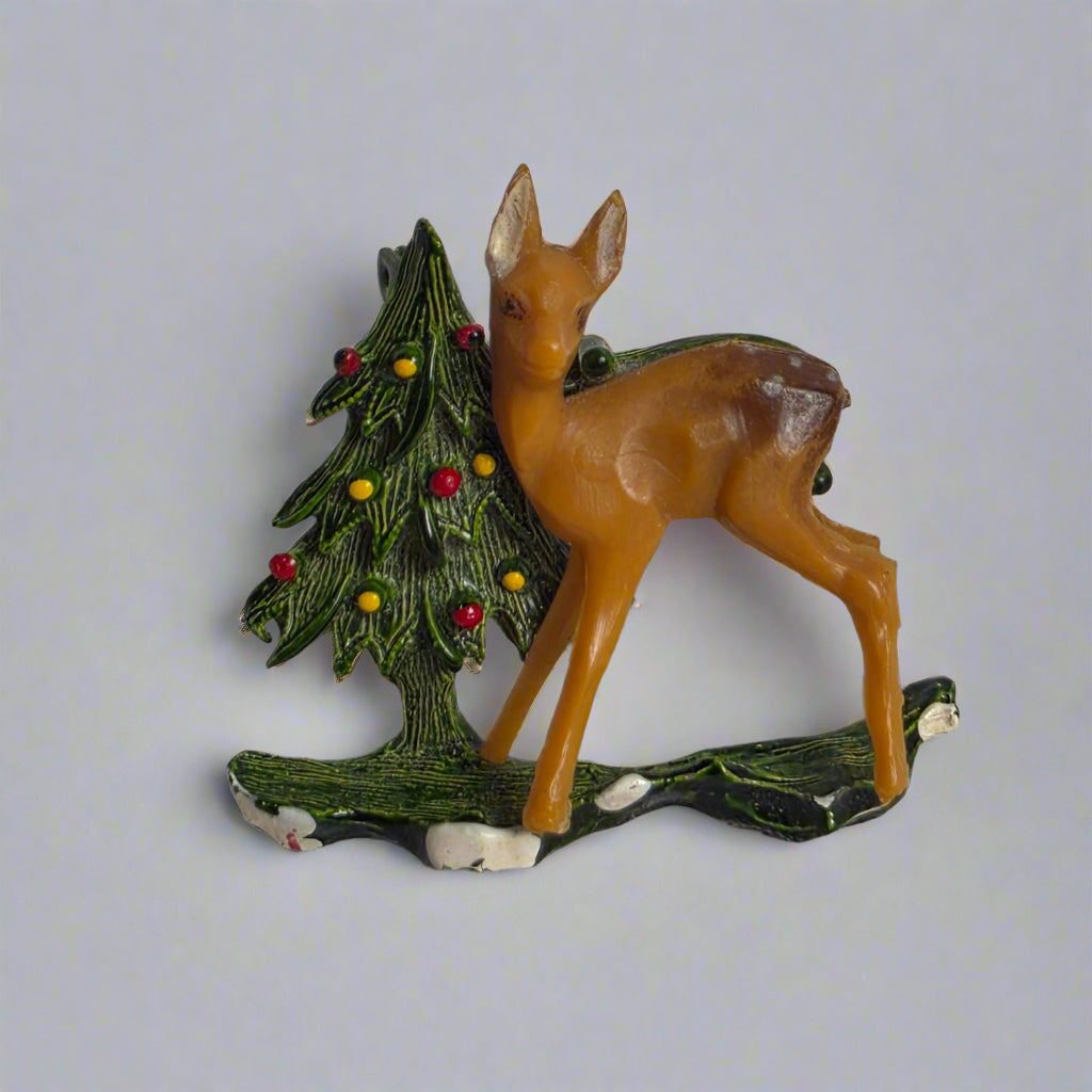 Vtg. Holiday Deer Brooch Tree