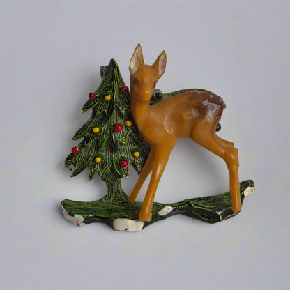 Vtg. Holiday Deer Brooch Tree
