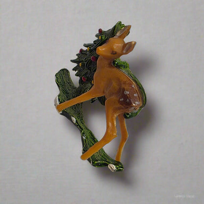 Vtg. Holiday Deer Brooch Tree