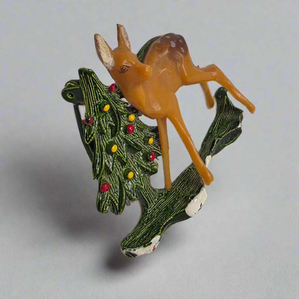 Vtg. Holiday Deer Brooch Tree