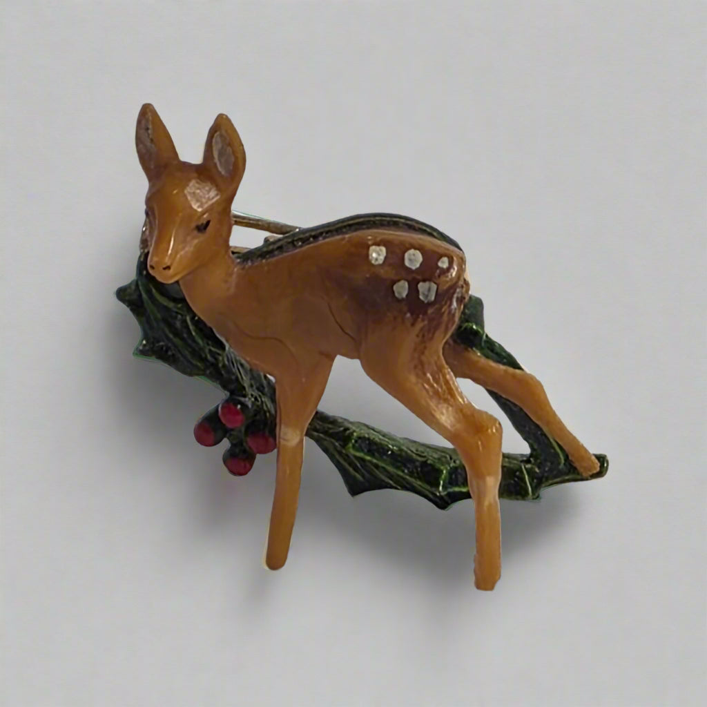 Vtg. Deer Brooch Holly