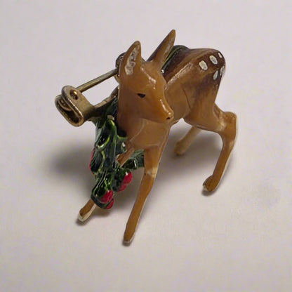 Vtg. Deer Brooch Holly
