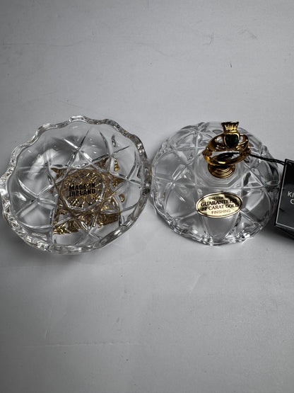 Killarney Crystal Lidded Trinket Box – 22ct Gold Finish Claddagh CSBH