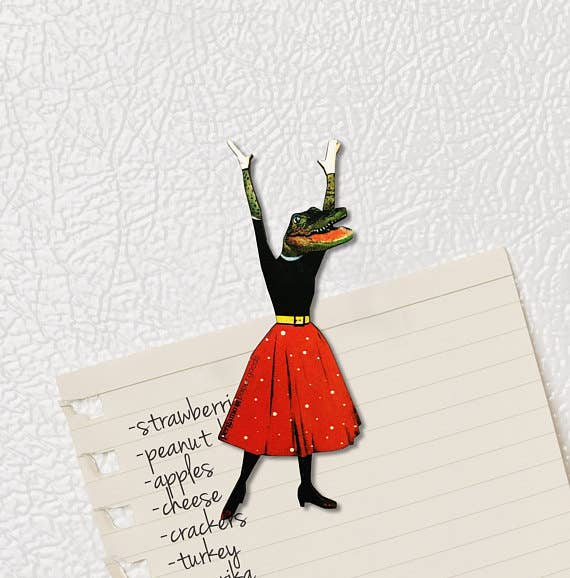 Alligator Lady Wood Magnet - Vintage style animal art