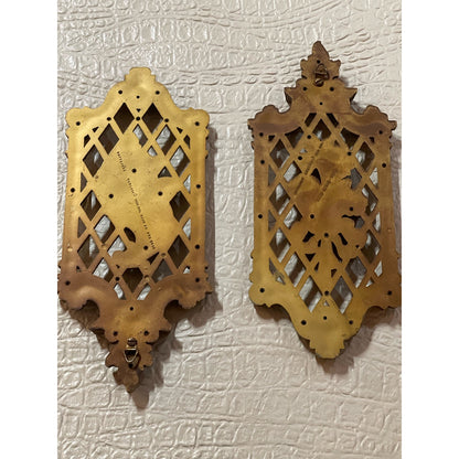 Vintage Mid Century Modern Dart Industries gold lattice wall hanging set of 2