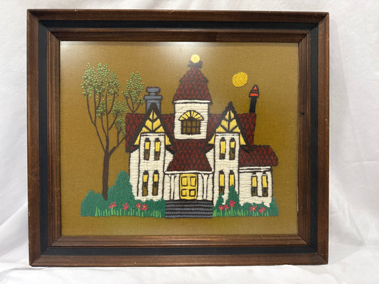 Vtg Framed Yarn Embroidery CSBH