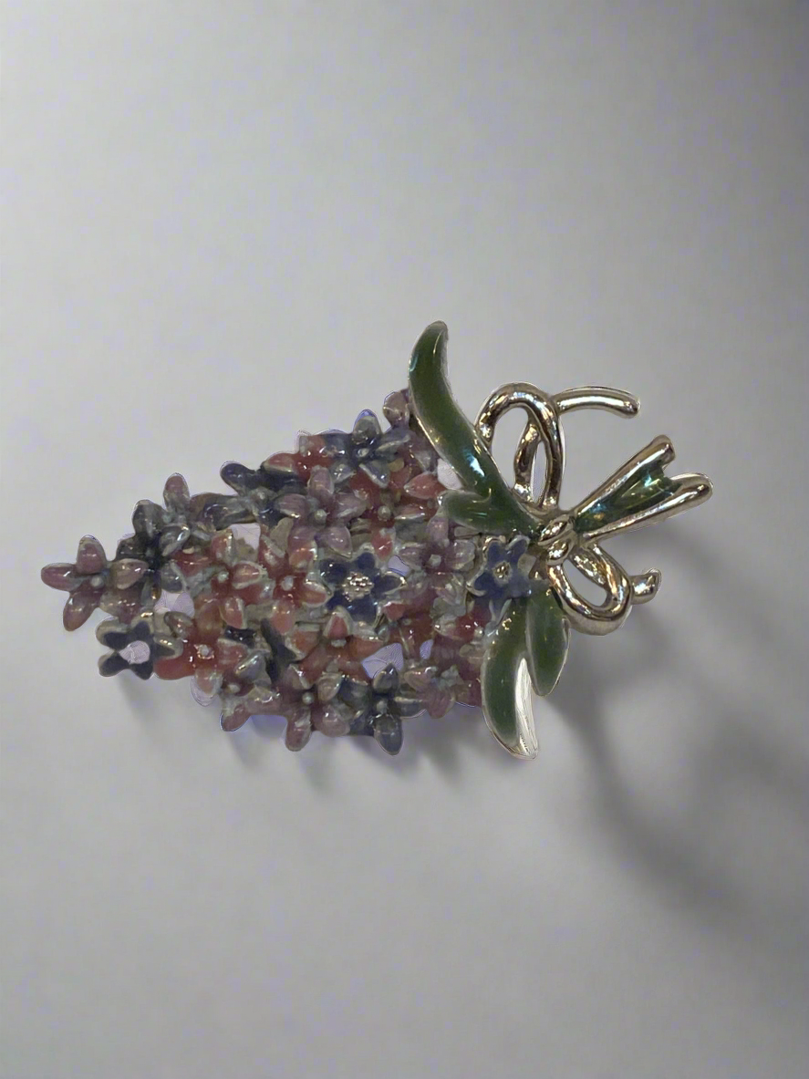Vtg Lilac Flower Enamel Brooch
