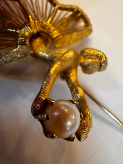 Vintage 1950s Signed Brooks Ballerina Brooch – "Anna Pavlova" Series – Hand-Assembled Wirework & Glass Pearl csbh