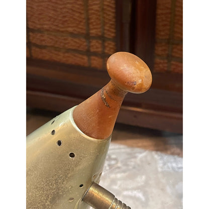 Vintage MCM brass wood gooseneck plug in desk lamp light WORKS