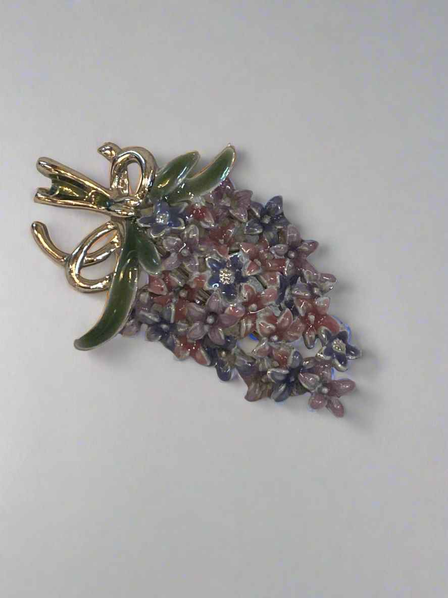 Vtg Lilac Flower Enamel Brooch