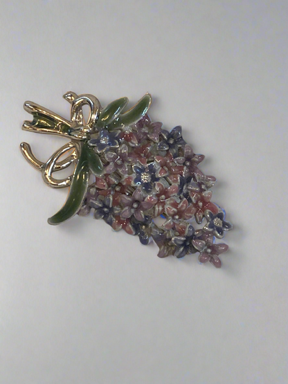 Vtg Lilac Flower Enamel Brooch