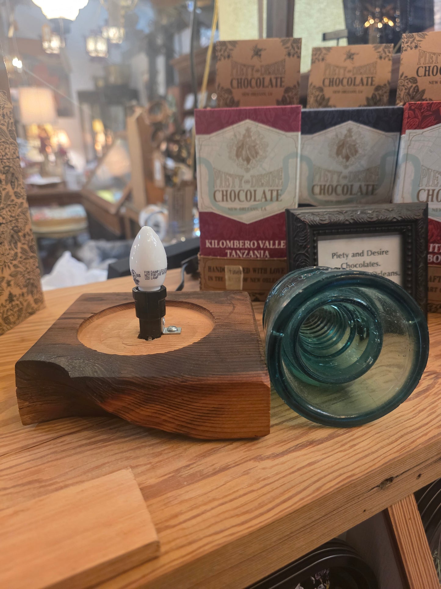 Vtg. Teal Insulator Lamp