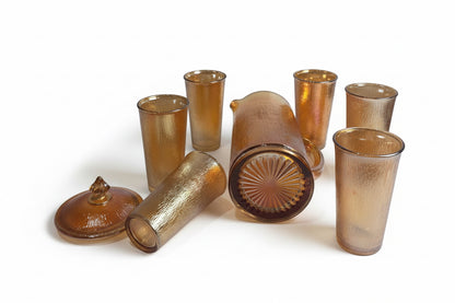 Vtg. Carnival Glass Pitcher/Glass Set (7)