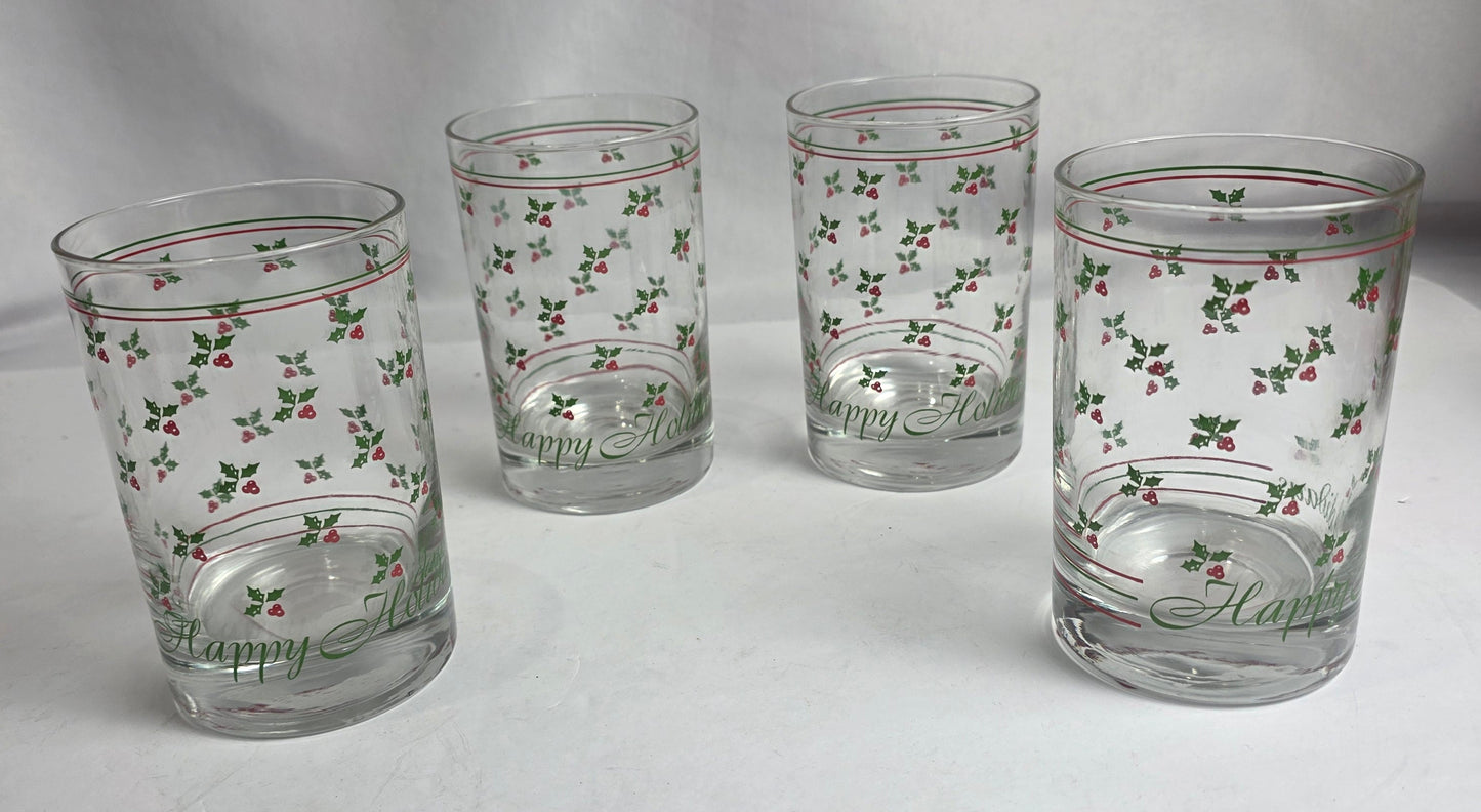 Vtg. Holly Berry Holiday Cup Set (4)