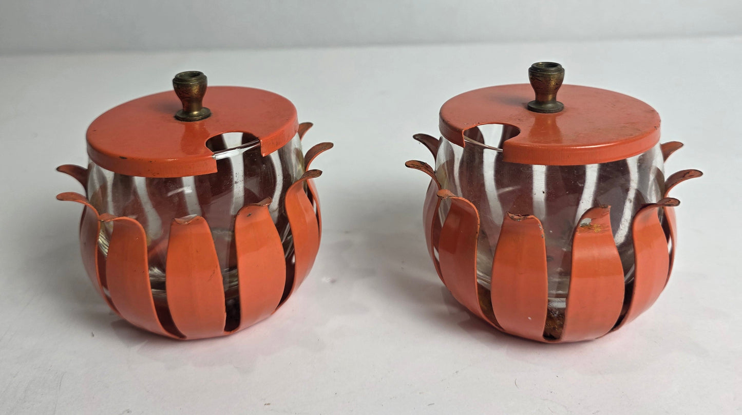Vtg. MCM Orange Jam Pots (2)