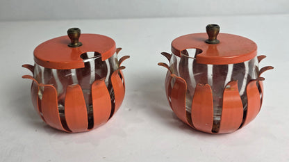 Vtg. MCM Orange Jam Pots (2)