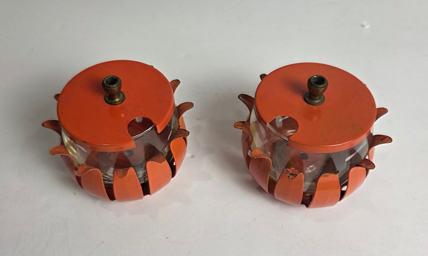 Vtg. MCM Orange Jam Pots (2)