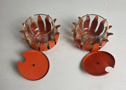 Vtg. MCM Orange Jam Pots (2)