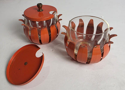 Vtg. MCM Orange Jam Pots (2)