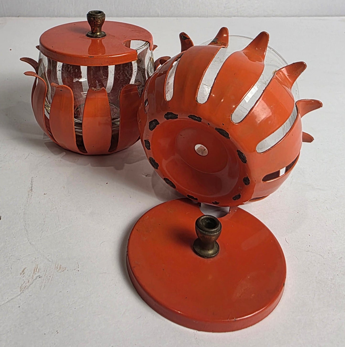 Vtg. MCM Orange Jam Pots (2)