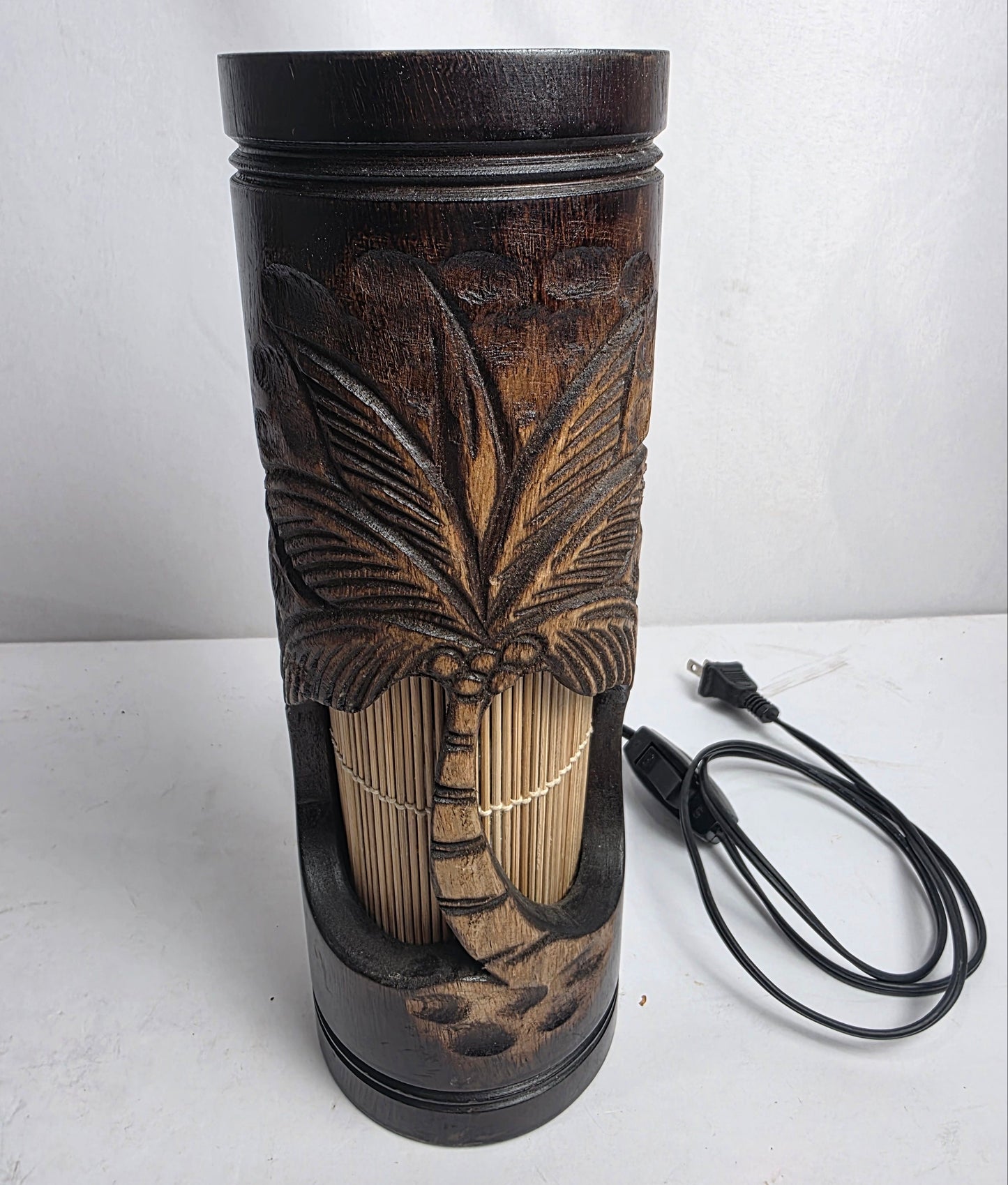 Vtg. Carved Mango Wood Tiki Lamp