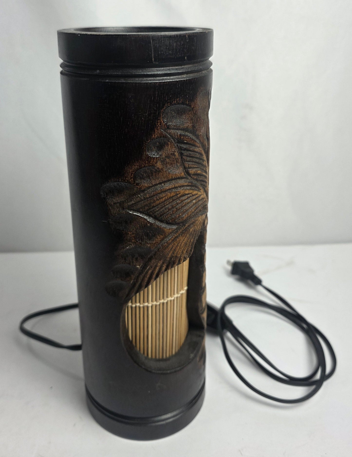 Vtg. Carved Mango Wood Tiki Lamp