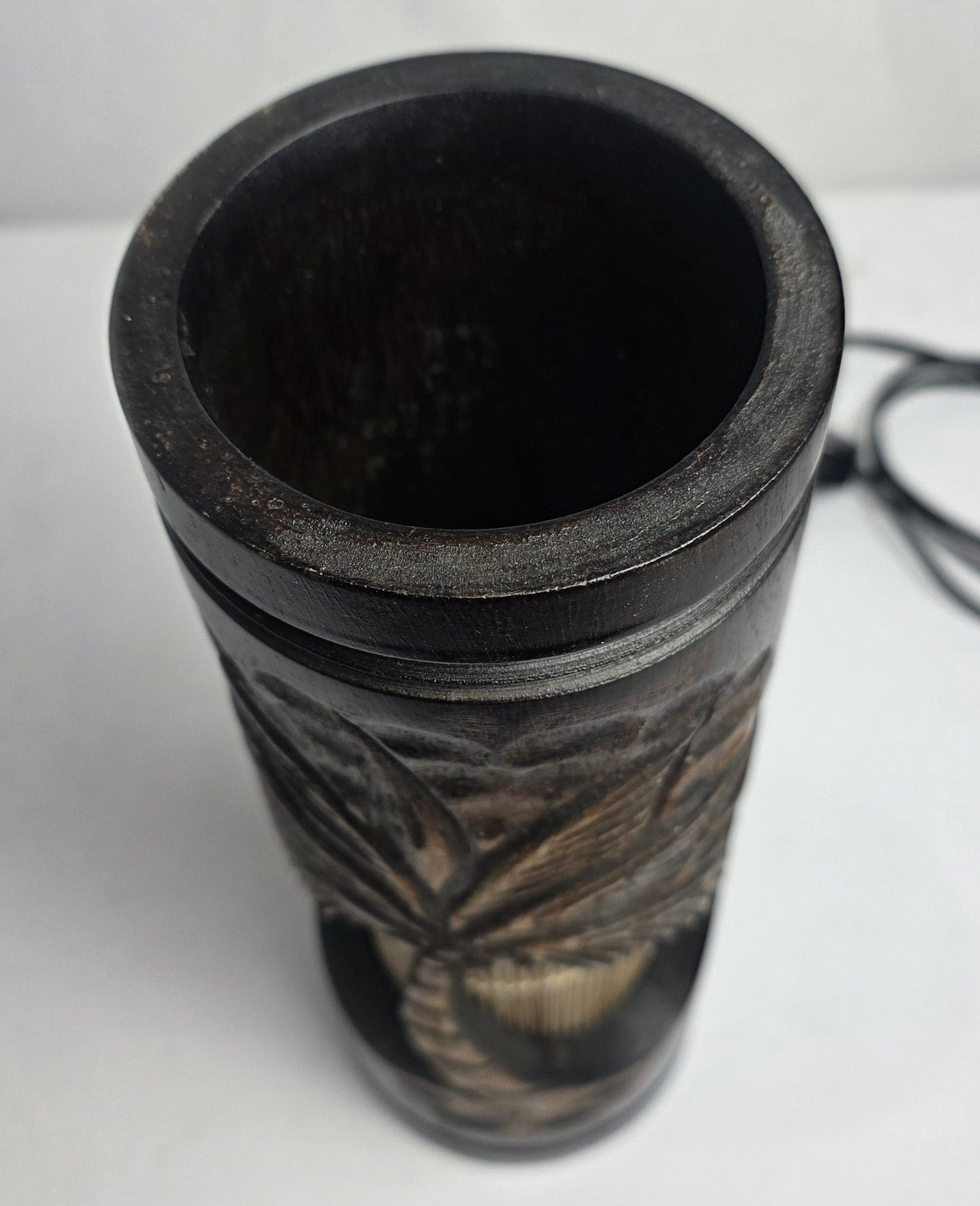 Vtg. Carved Mango Wood Tiki Lamp