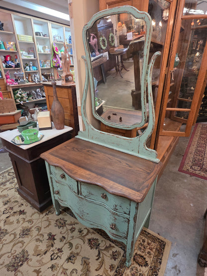 Vtg. Teal Dresser w/ Mirror