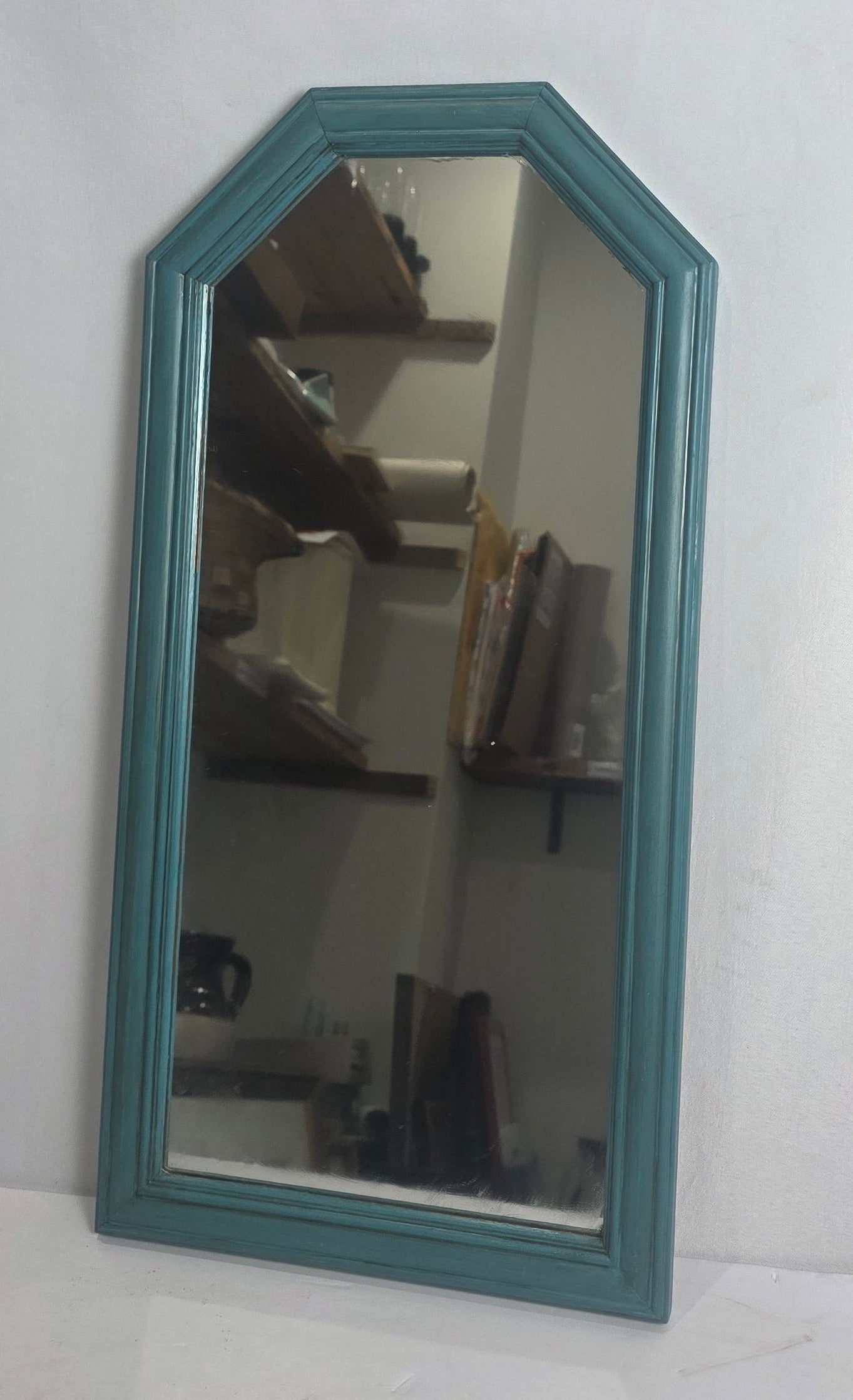 Vtg. Teal Framed Mirror